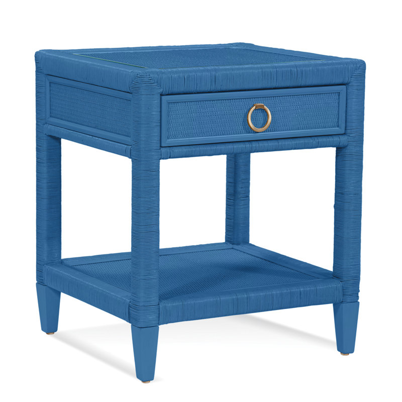 Sabal Bay 1 - Drawer Wicker Nightstand, Sea Glass, Satin Brass