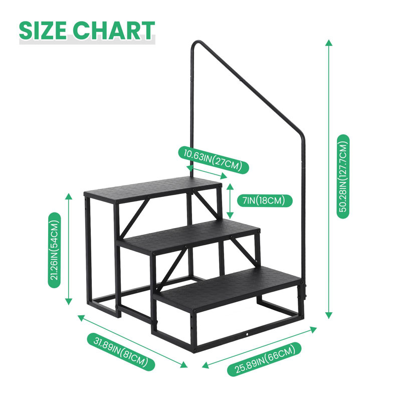 PAE Heavy Duty RV Step Stool, Carbon Steel Pool Ladder with Handrail, 660Lbs Capacity Portable Hot Tub Steps, Outdoor Mobile Stairs for Camper, Porch, SPA, and Pets (4 Step )