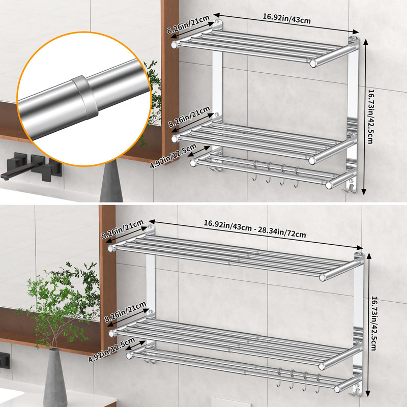 Porte-serviettes ajustable noir mat à 2 niveaux 16,9 à 28 po, Silver