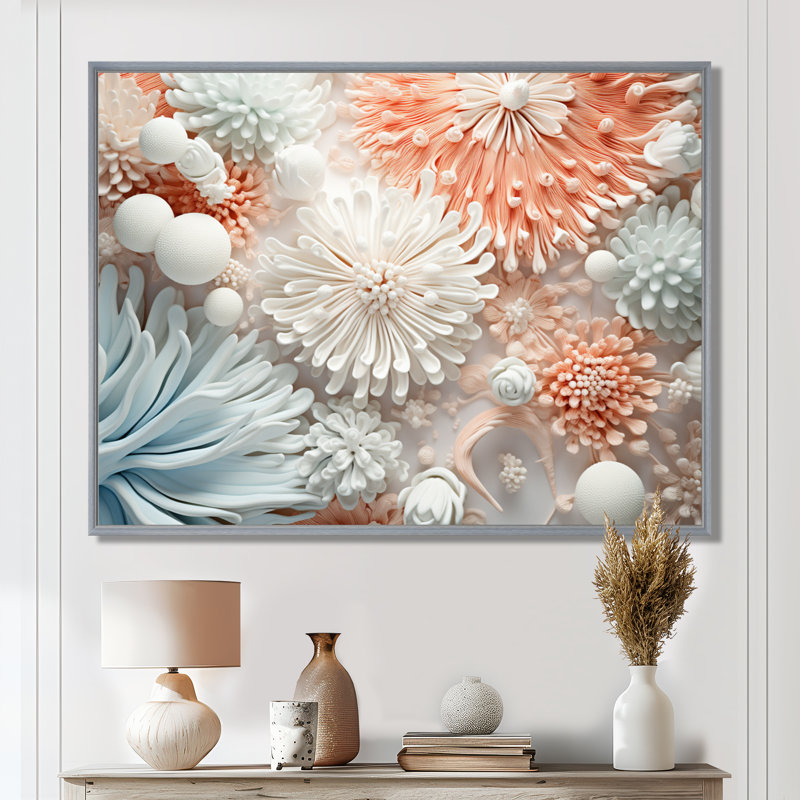 «Colorful Coral Reef Heaven IV», art mural grand corail sous l'eau, H 24 po x l 32 po x P 1 po, Encadrement argenté