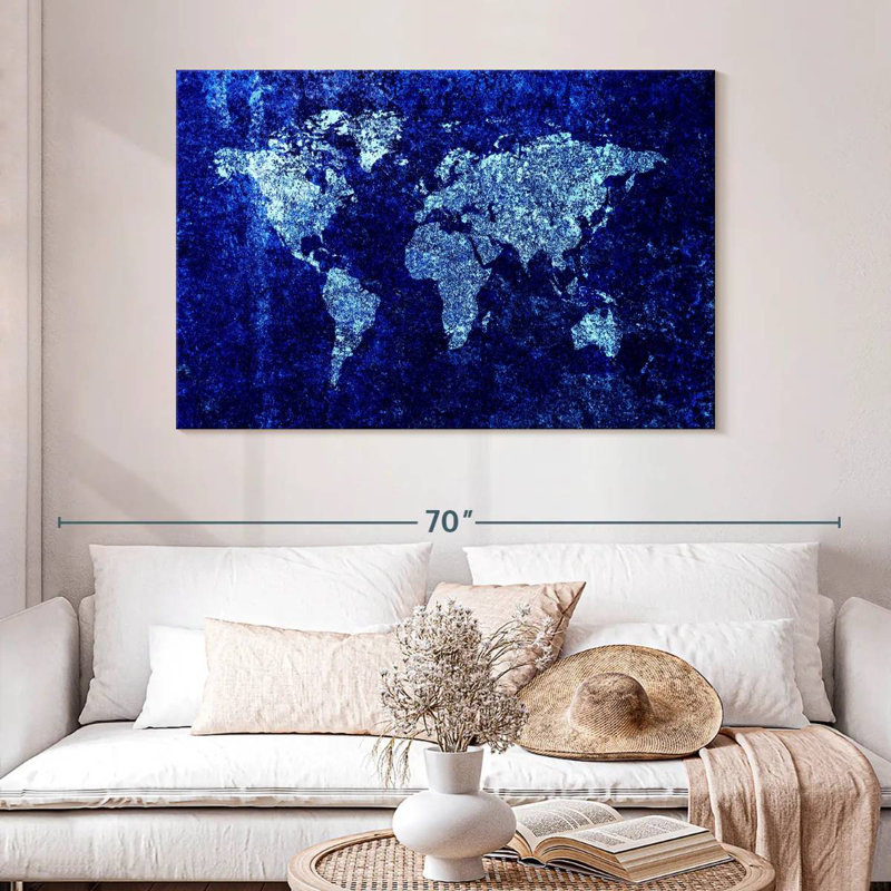 Carte du monde bleue fraîche Aliaz, H 32 po x l 48 po