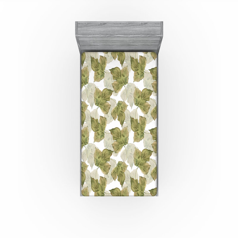 Drap-housse Ambesonne, Drap-housse de taille simple, Vert pistache, blanc / floral 1