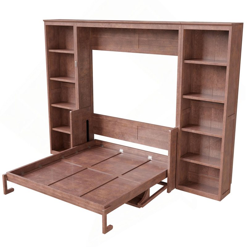 Grand lit escamotable avec bureau et bibliothèque, Dark Brown