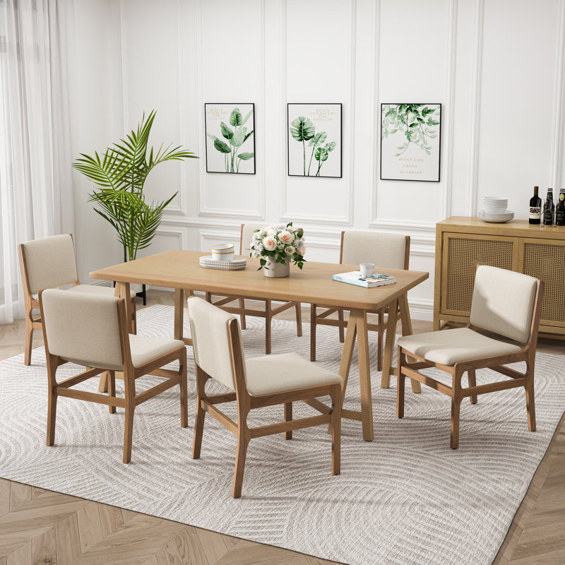 Ibette 7-Piece Upholstered Dining Set, Wheat