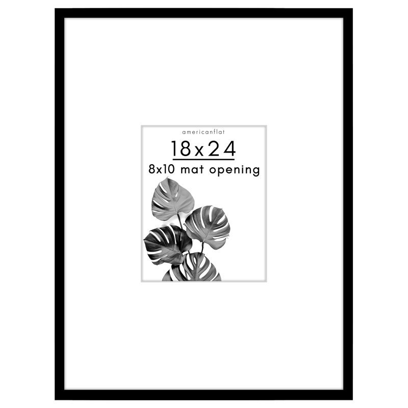 Cadre photo Americanflat 18 x 24 - Utiliser comme cadre 8 x 10 avec passe-partout ou cadre 18 x 24 sans passe-partout - Cadre photo fin avec plexiglas - noir