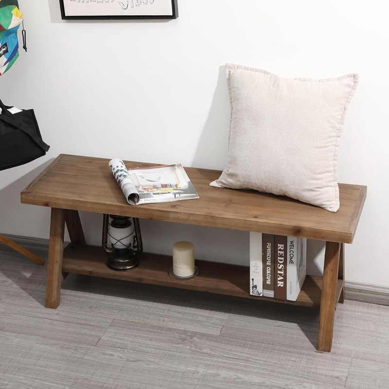 Banc en bois massif, banc d'entrée de ferme 43 po pour salon, banc de rangement rustique pour l'intérieur, naturel