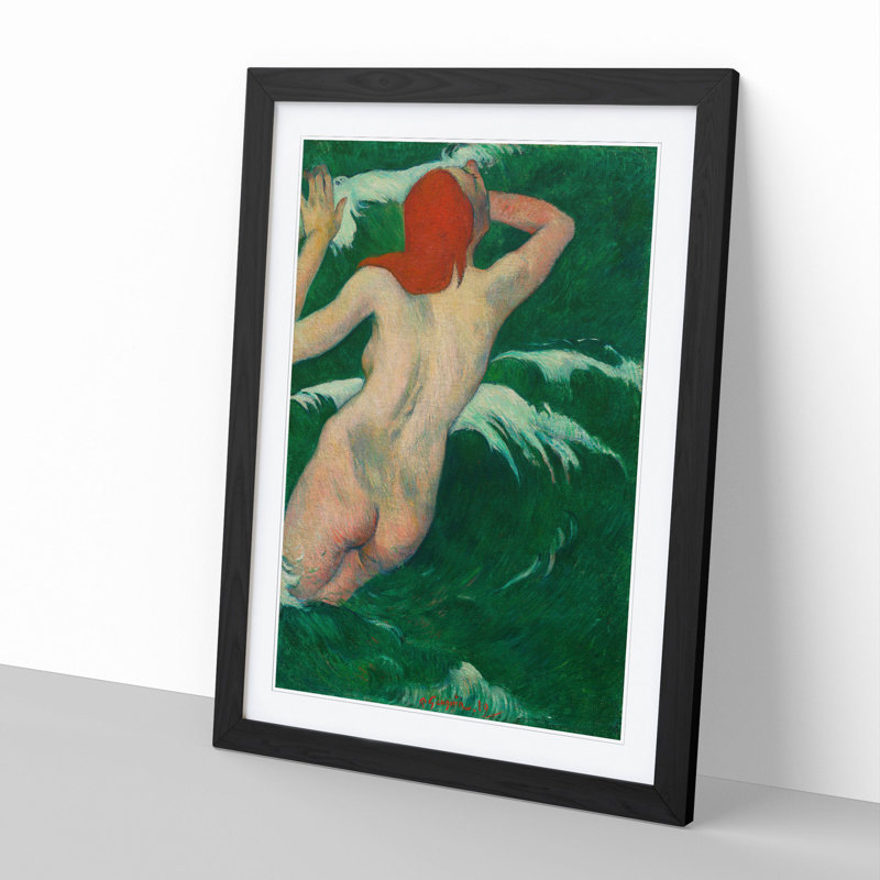 In the Waves by Paul Gauguin - Picture Frame Painting, Black, 90cm H x 65cm W x 2cm D