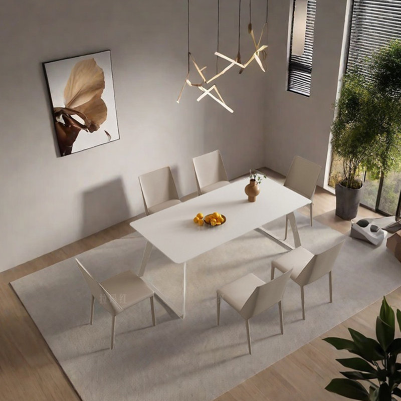 Ensemble de table de salle à manger en acier au carbone fritté blanc, H 29,92 po x L 62,99 po x l 31,5 po