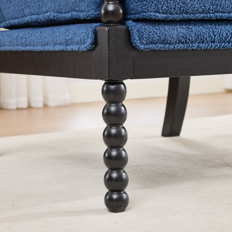 Chaise d'appoint avec cadre en bois tourné et solide, Bleu