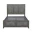 Grand lit plateforme gris rustique avec rangement fonctionnel et captivant