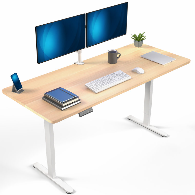 Bureau debout Vivo Dual Motor 71 po x 30 po, Bois clair/blanc
