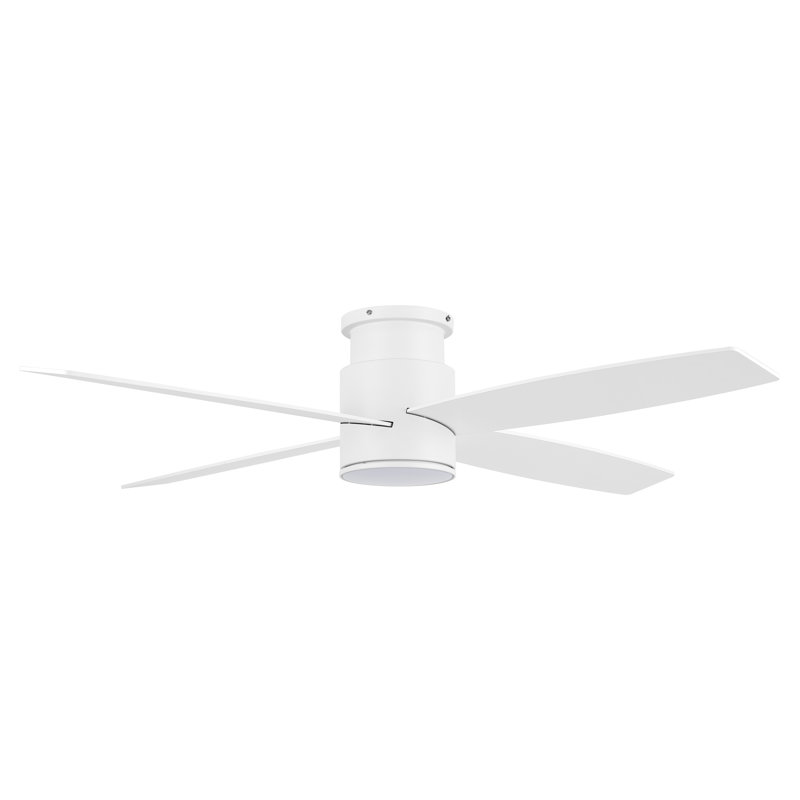 Bonnitta 4-Blade LED Metal and Wood Flush Mount Ceiling Fan, White, 52", White