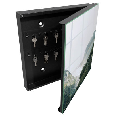 Key box for wall, Opens to the right, 30x30x5, White, Mountains with a rainbow and a glacier full of freshness, 
