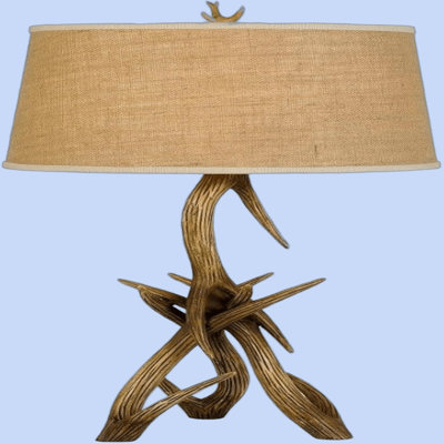 Lampe rustique en bois de cerf en résine avec abat-jour en tissu de style toile de jute