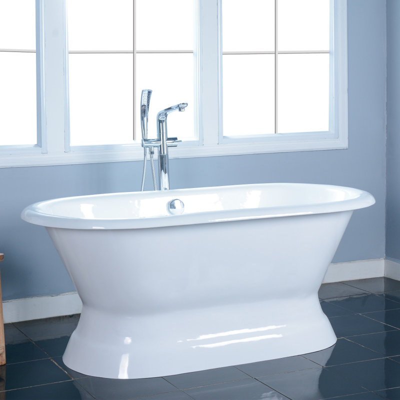 Kingston Brass Aqua Eden 60-Inch Cast Iron Oval Double Ended Pedestal Tub (No Faucet Drillings)