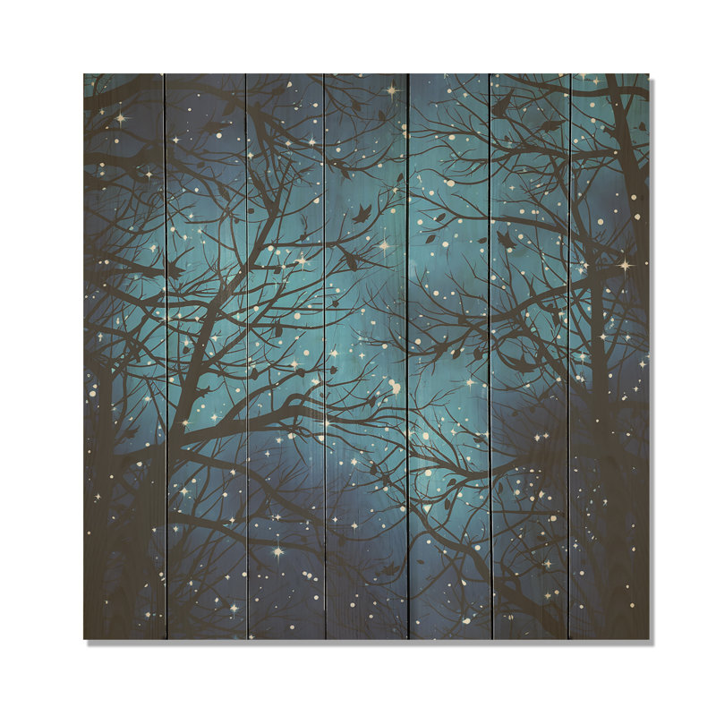 Blue Moonlight Tree Revery II - Tree On Wood Print, 25" H x 25" W