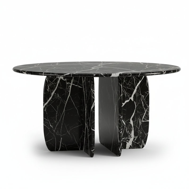 Catus Round Marble Dining Table, Nero Marquina