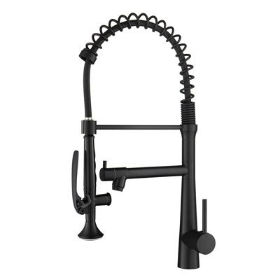 Heavy Duty Kitchen Sink Faucet - Commercial Pre-Rinse Single Handle Matte Black Disk Pull Down Style Adapter