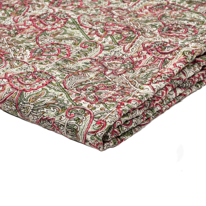 Reversible Kantha Embroidered Cotton Throw Blanket 50" x 70"