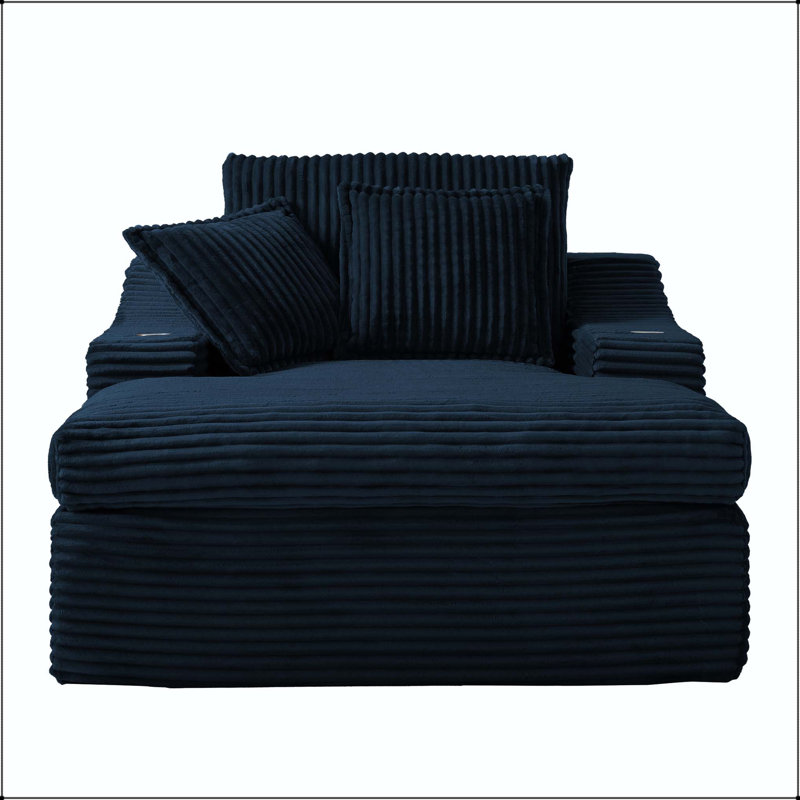 Chaise longue surdimensionnée avec porte-gobelets, 3 coussins et aucun assemblage requis, Bleu