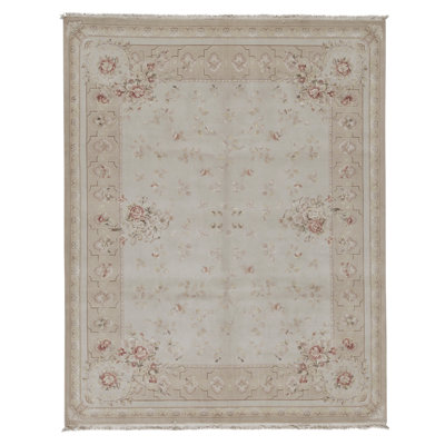 Hand Knotted Oriental Area Rug in Beige