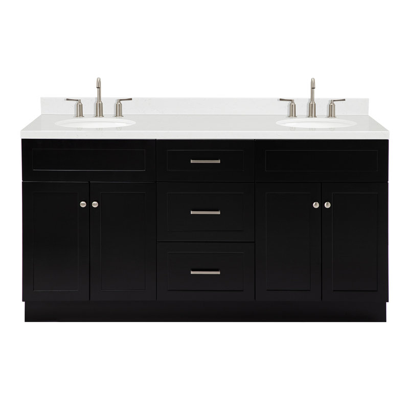 Meuble-lavabo double autoportant 66 po avec plateau en quartz Abell, Ovale, Noir