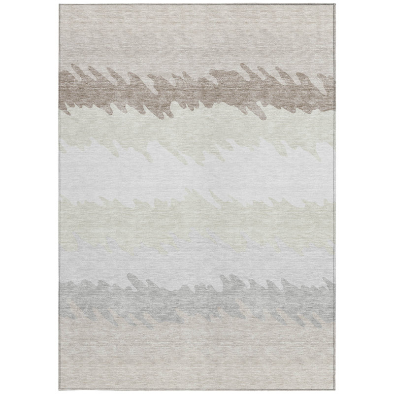 Tapis intérieur / extérieur ivoire rayé beige et taupe 8 pi x 10 pi