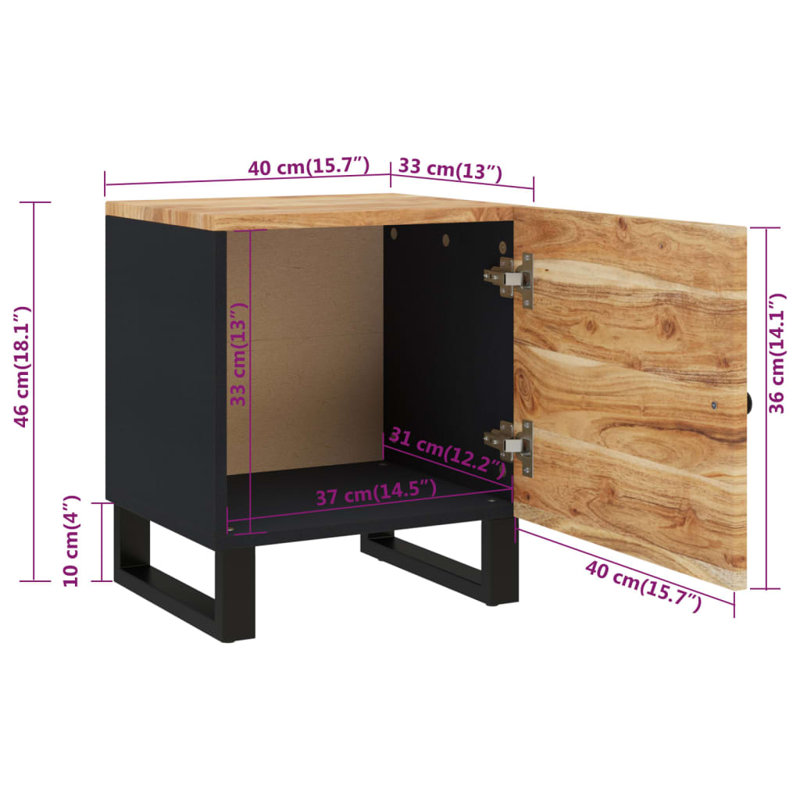 Kempler Iron Nightstand, Wood Acacia, Individuel