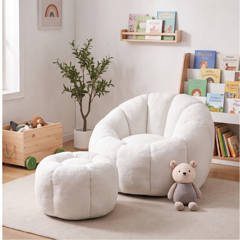 Fauteuil à billes surdimensionné en fausse fourrure - blanc