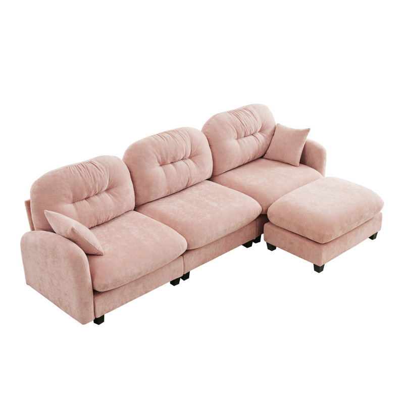 Modular Sectional L Shaped Couch With Ottoman, Premium Chenille Fabric,Tufted Cushion Backrest Design,Ergonomic Design Easy Install