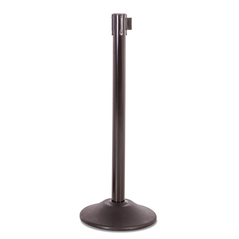 Heavy Duty Black Steel Stanchion with Red Retractable Belt