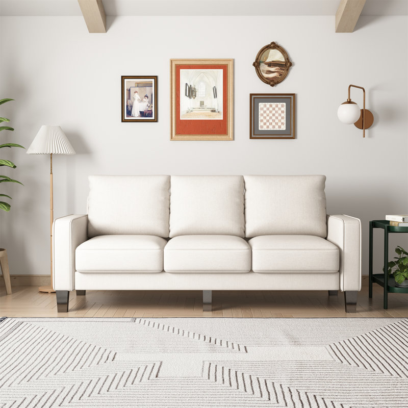 Canapé à accoudoirs carrés 75 po, Mélange de lin beige