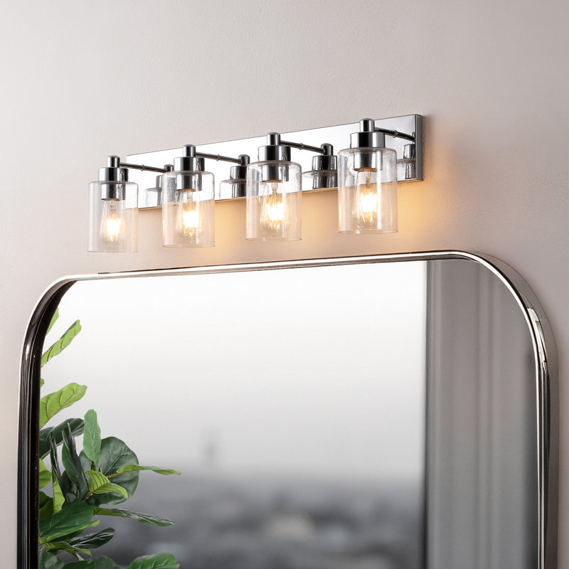 Stover Seeded Glass/Iron Modern Contemporary LED Vanity Light, 4 Lights, Chrome