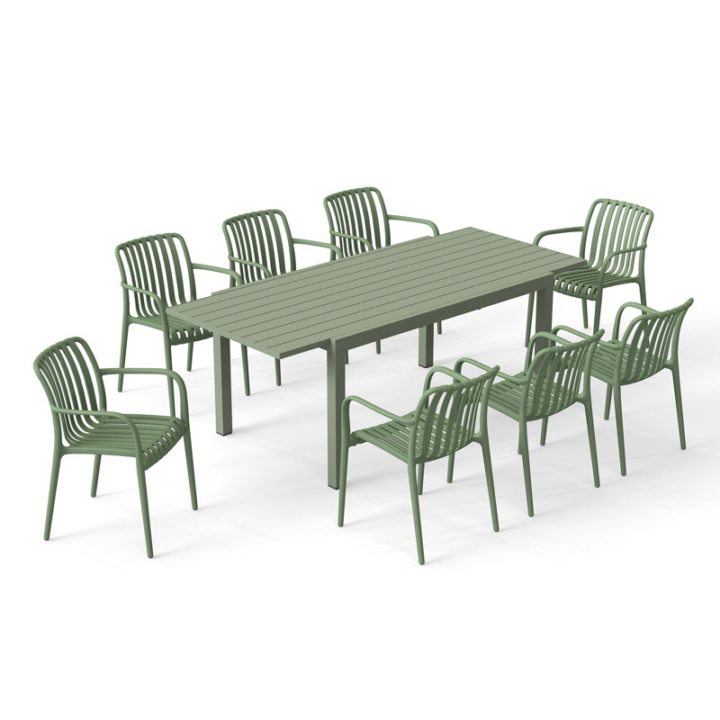 Outdoor 9-piece Dining Set, Green