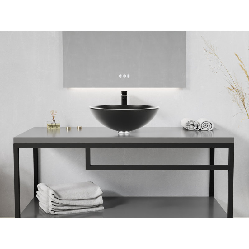 ANZZI 16.5'' Glass Circular Bathroom Sink, Matte Black