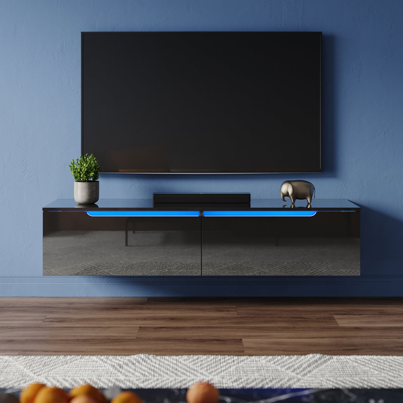 LED TV cabinet Stand for TVs, 30cm H x 140cm W x 35cm D, Black