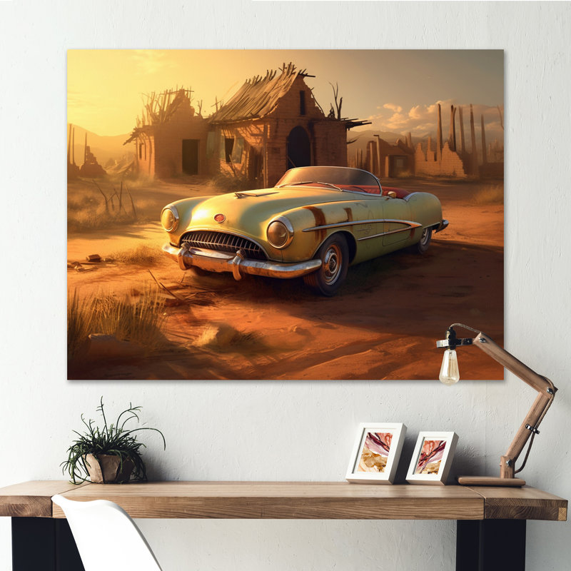 Voiture rétro à la grange, H 24 po x l 32 po x P 1 po, Toile tendue