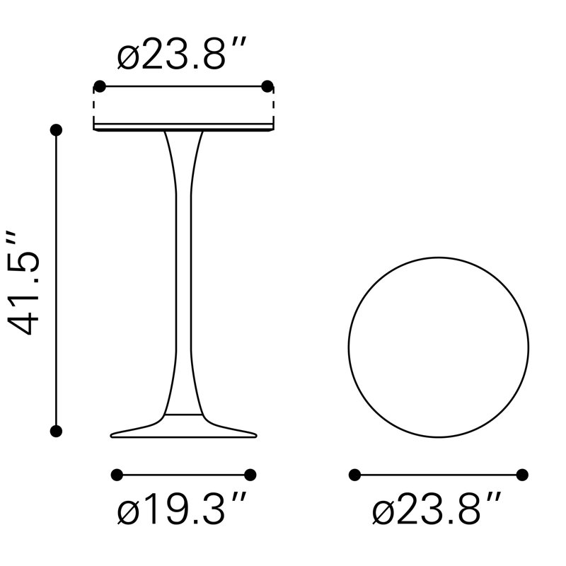 Auray Bar Height 23.8" Pedestal Dining Table, Brown, Black