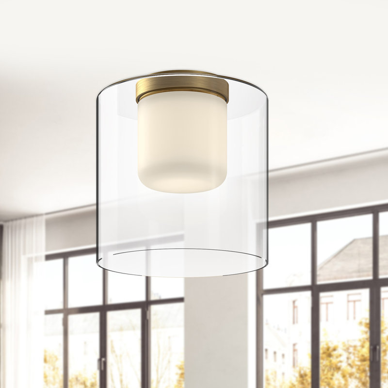 Plafonnier encastré en bouleau à DEL, Or brossé / transparent, H 9,88 po x l 9,5 po x P 9,5 po