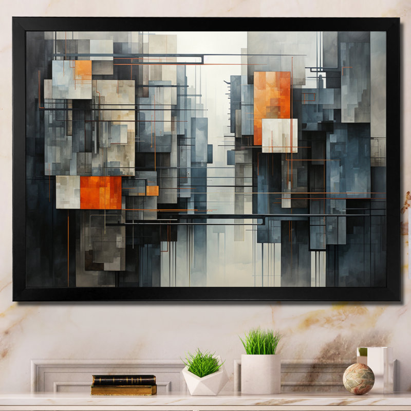 Impression sur toile, "Hardedge Art Urban Geometric I", H 16 po x l 32 po x P 1 po, Cadre simple noir