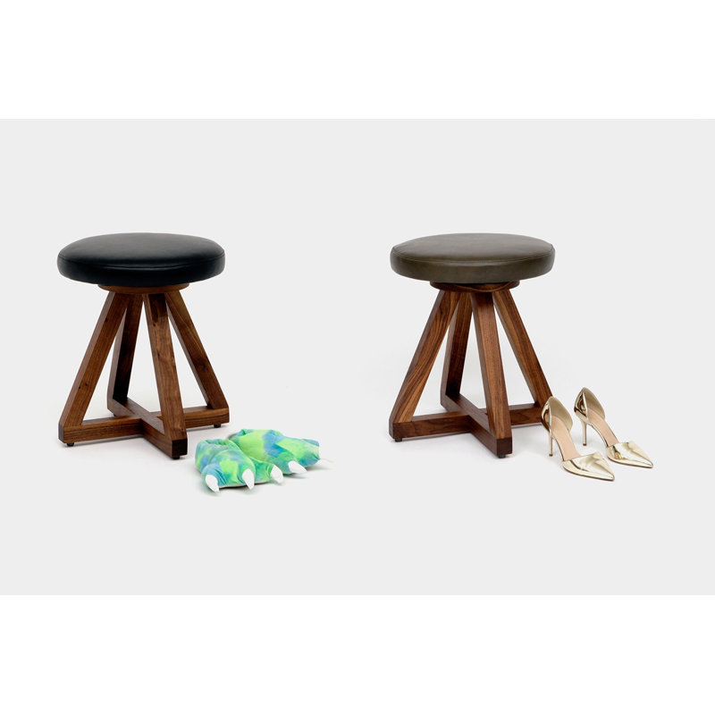 X Solid Wood Accent Stool, Black/Night, Oil-rubbed Walnut