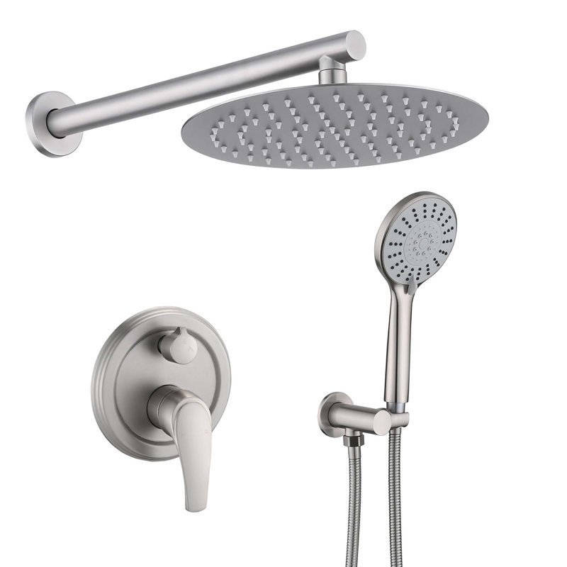 10" Wall Mounted Shower with High Pressure Rain Shower Head & 5-Function Handheld Shower Head, Brushed Nickle