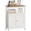 Armoire blanche à deux portes avec tablette réglable et plateau en bois naturel, idéale pour la cuisine, le salon, la salle de bain ou le vestibule.