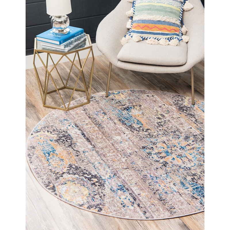 Tapis beige Mulvaney Southwestern, Rond 8 pi