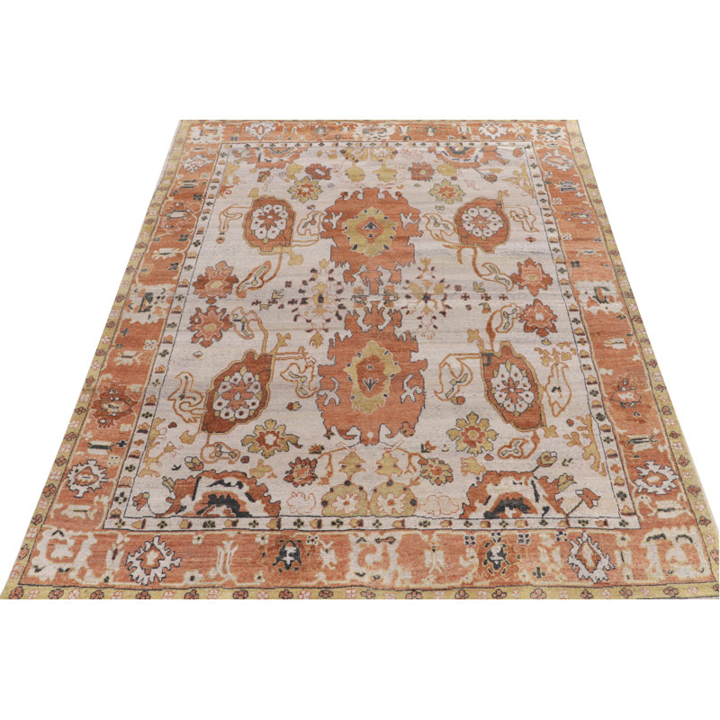 Rug & Kilim's Oushak Rug In White, Orange And Gold Floral Pattern, Runner 3' x 14'