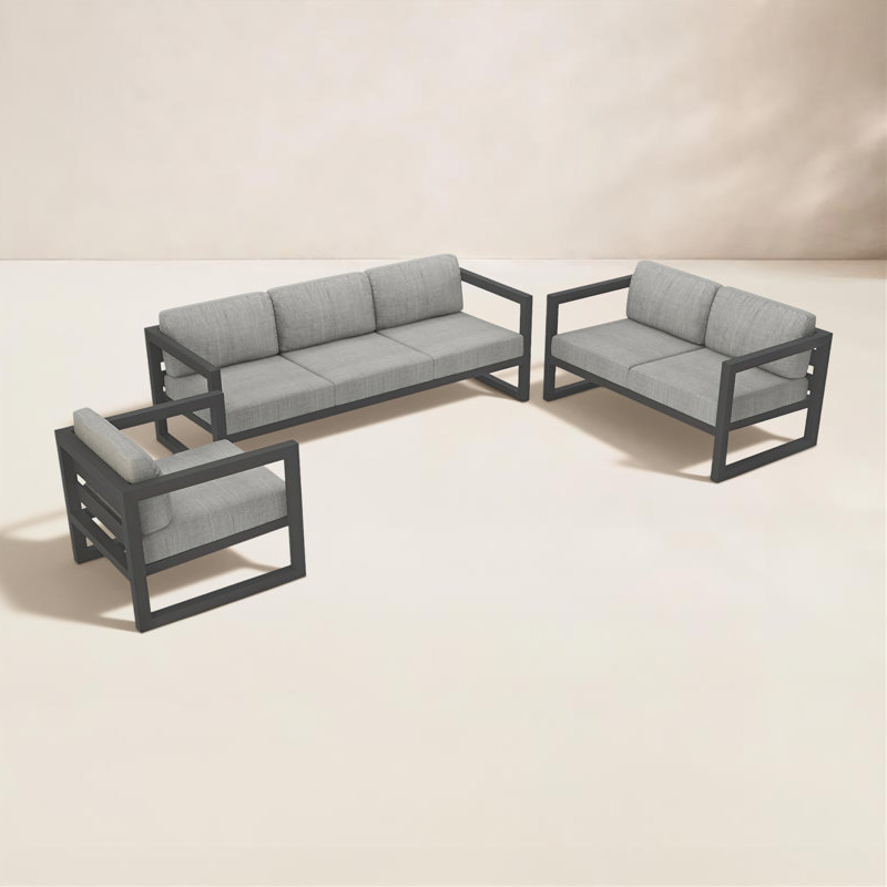 Ensemble de conversation 3 pièces avec coussins Sunbrella® Smith, Argent coulé Sunbrella®, Ardoise