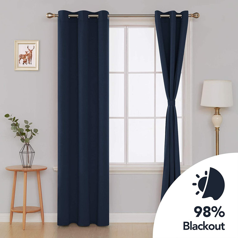 Bix Solid Blackout Thermal Grommet Curtain Panels, 38" W x 72" L, Navy Blue