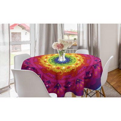 Ambesonne Purple Mandala Round Tablecloth, Hippie Circular Rainbow Spiral Inside Hipster Artwork, Circle Table Cloth Cover For Dining Room Kitchen Decoration, 60", Multicolor