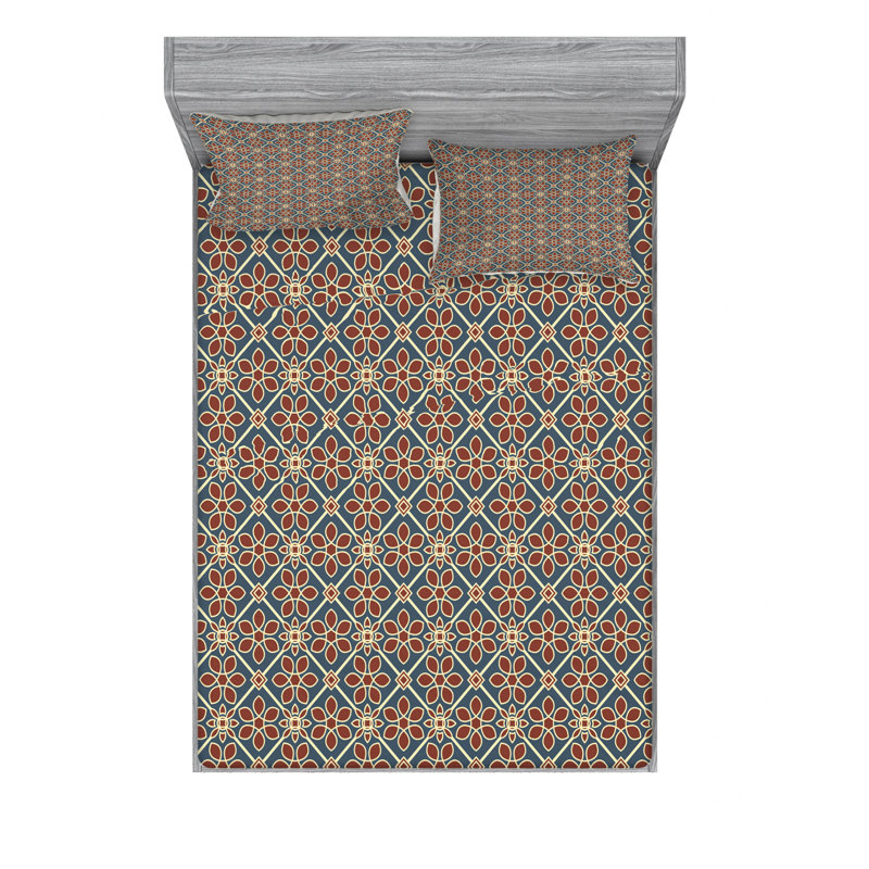 Microfiber Floral Sheet Set, Queen Sheet Set with Fitted Sheet