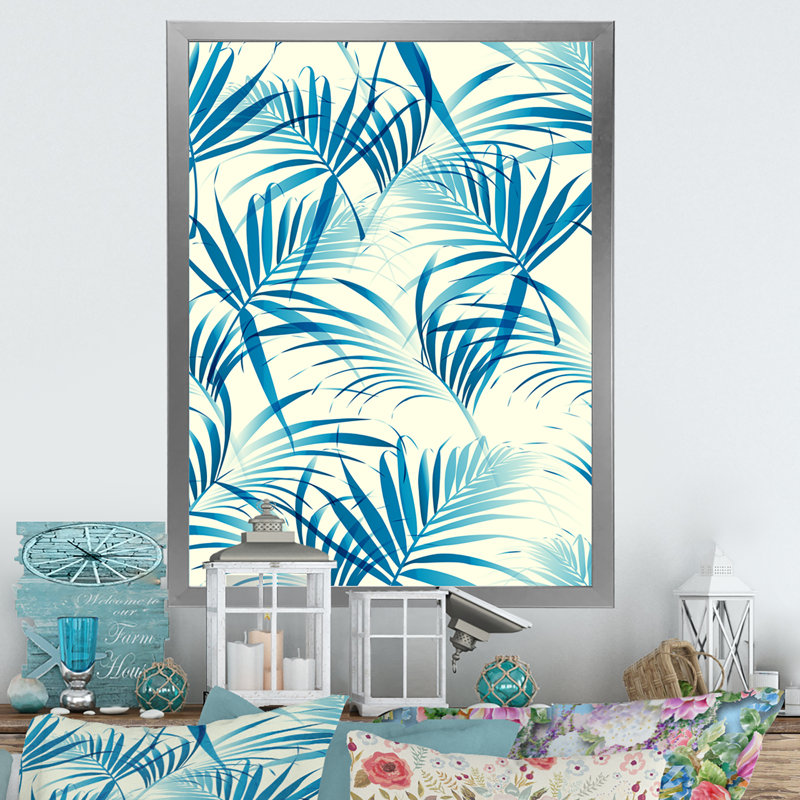 Motif de feuilles tropicales - art mural traditionnel sur toile, H 12 po x l 8 po x P 1 po, Toile avec cadre photo argenté